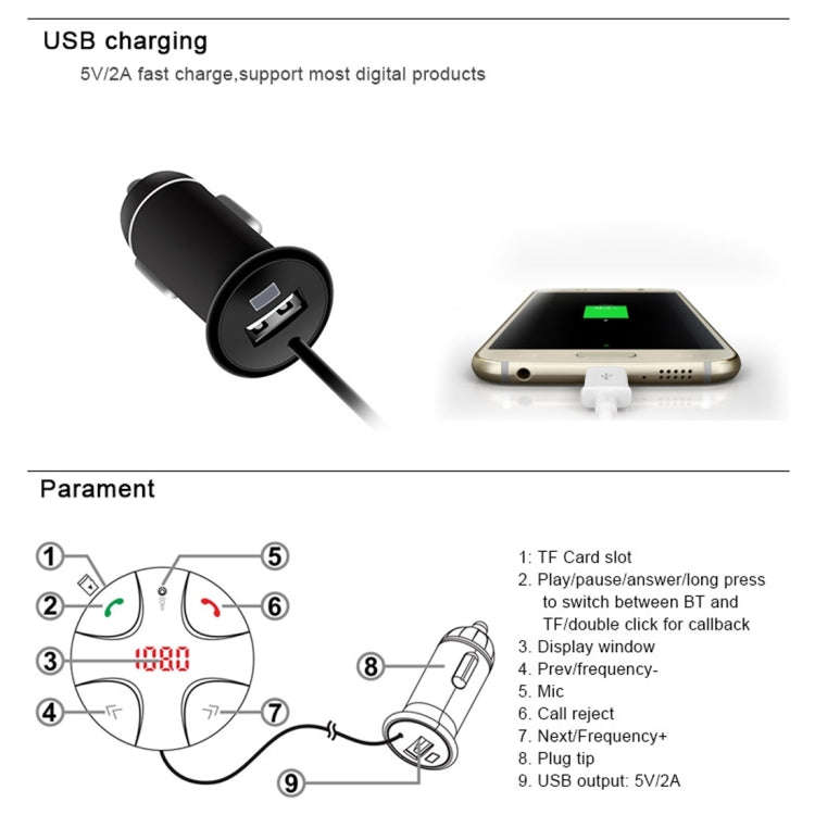 FM29B Bluetooth FM Transmitter Hands-free Car Kit, Car Charger, For iPhone, Galaxy, Sony, Lenovo,...