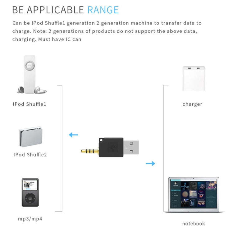 For iPod shuffle 3rd / 2nd USB Data Dock Charger Adapter, Length: 4.6cm(Black)