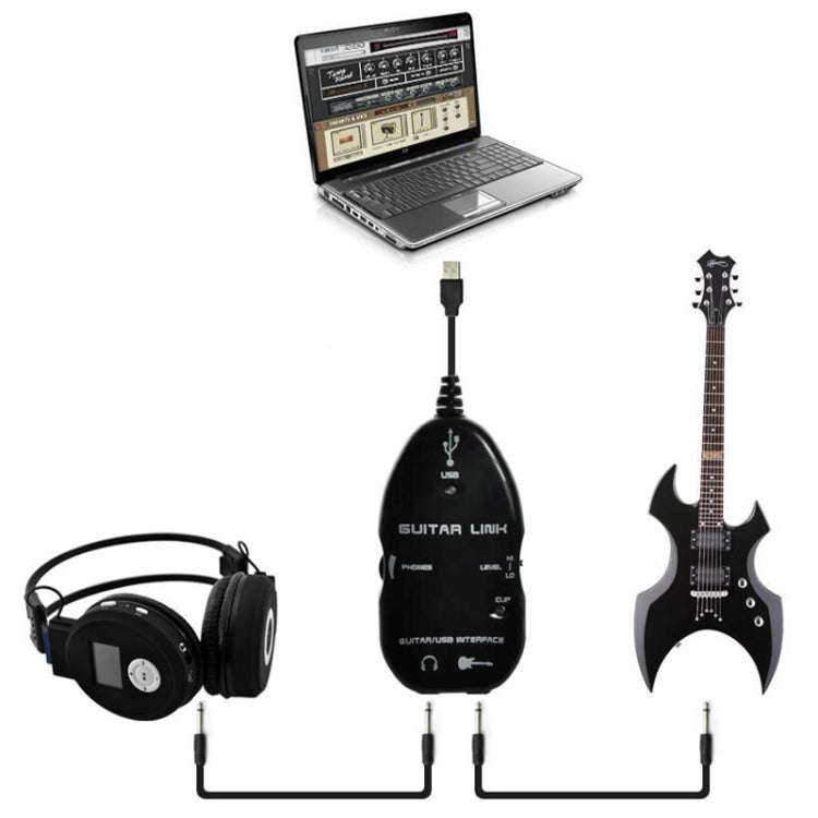 USB Interface Guitar Link Cable PC / MAC Recording(Black)
