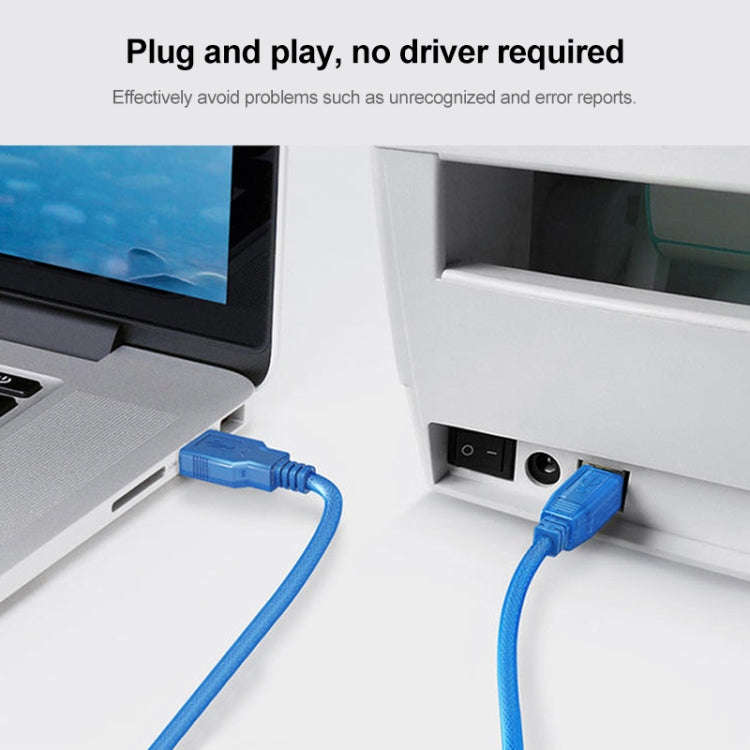 Normal USB 2.0 AM to BM Cable, with 2 core, Length: 5m(Blue)