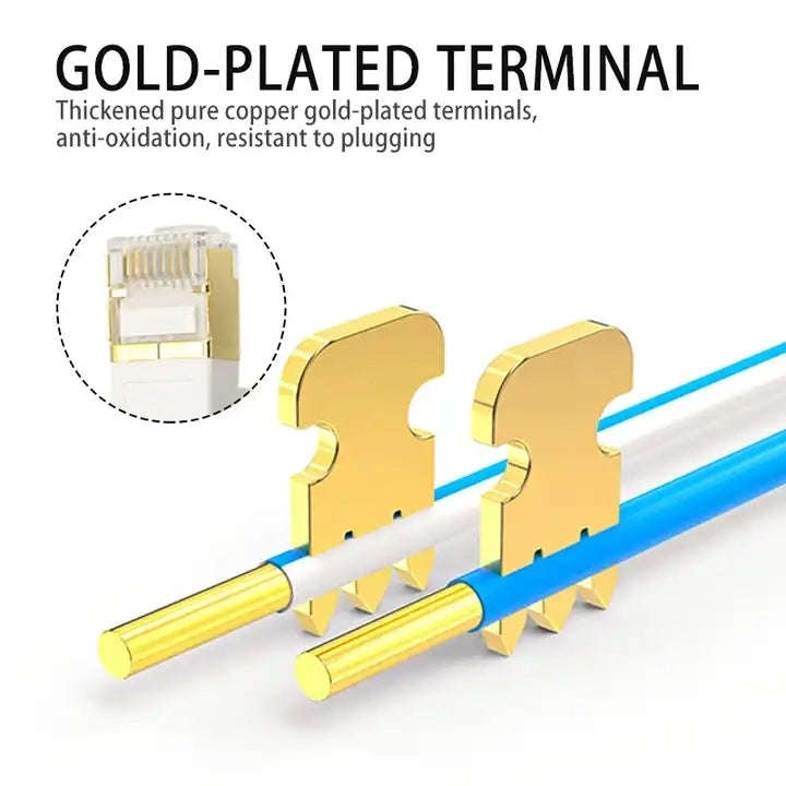 Gold Plated Head CAT7 High Speed 10Gbps Ultra-thin Flat Ethernet RJ45 Network LAN Cable (1m)