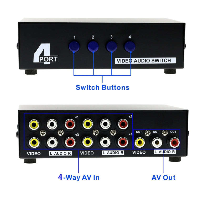 4 Port Input 1 Output Audio Video AV RCA Switch Box
