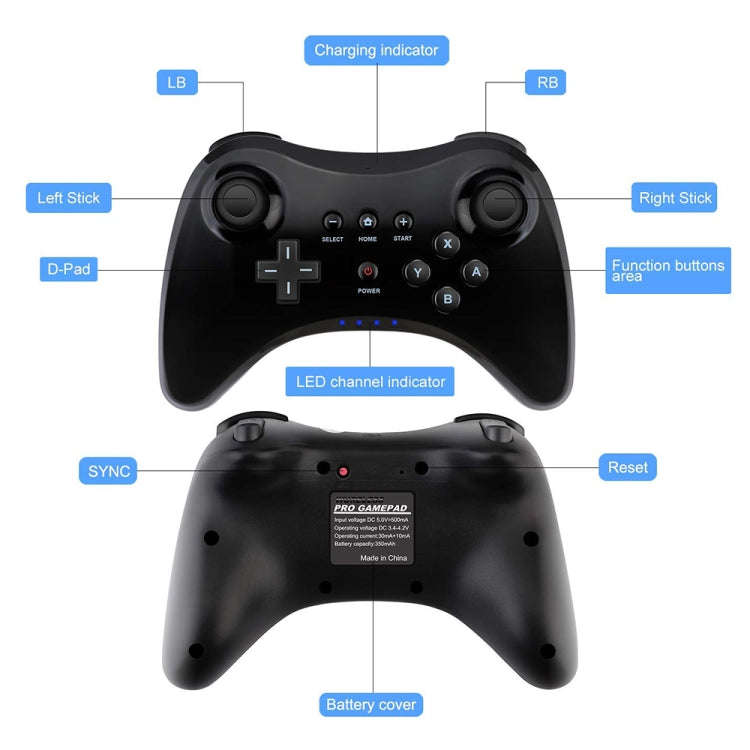 High Performance Pro Controller for Nintendo Wii U Console(Black)