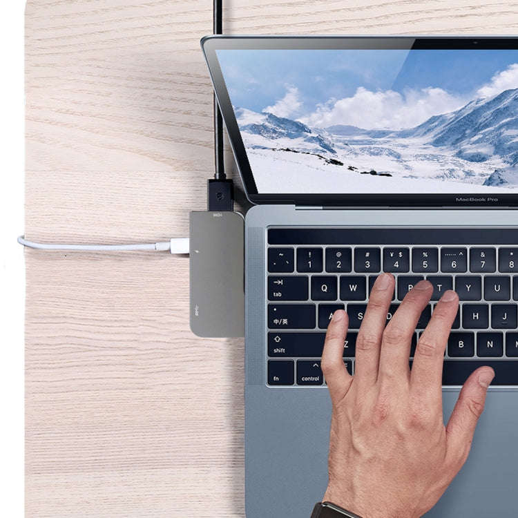 Double USB-C / Type-C to PD Port + USB 3.0 + HDMI Multifunctional Extension HUB Adapter
