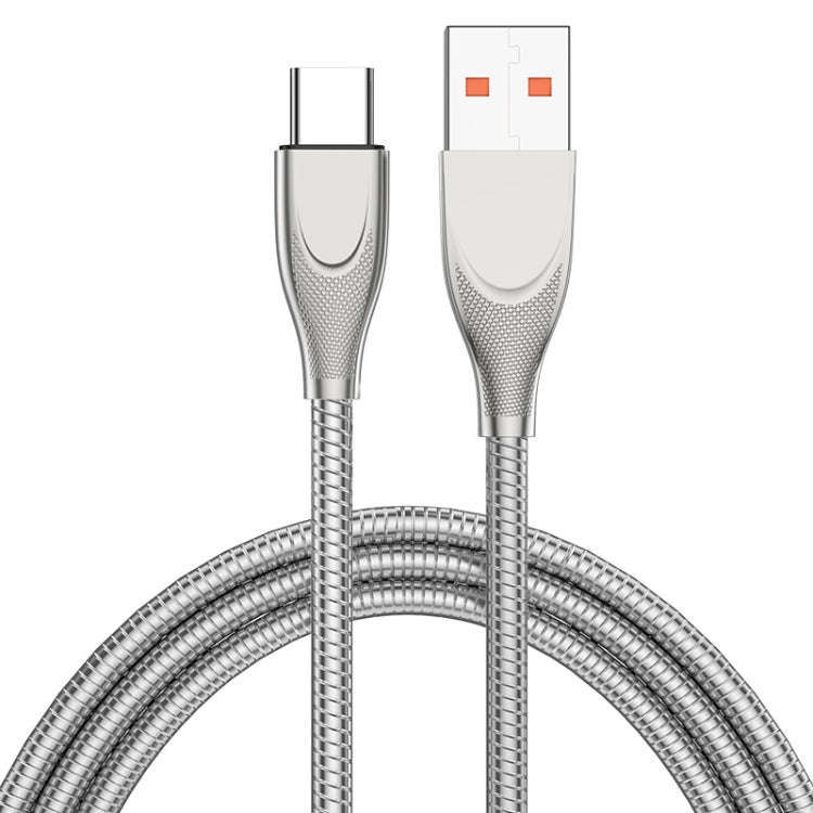 ADC-009 USB to USB-C / Type-C Zinc Alloy Hose Fast Charging Data Cable, Cable Length: 1m (Silver)