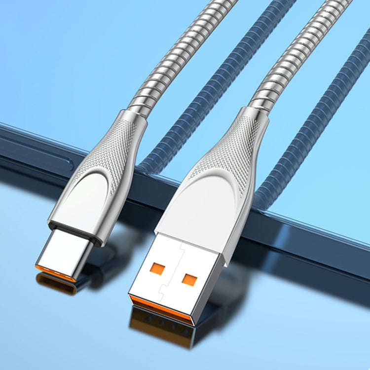 ADC-009 USB to USB-C / Type-C Zinc Alloy Hose Fast Charging Data Cable, Cable Length: 1m (Silver)