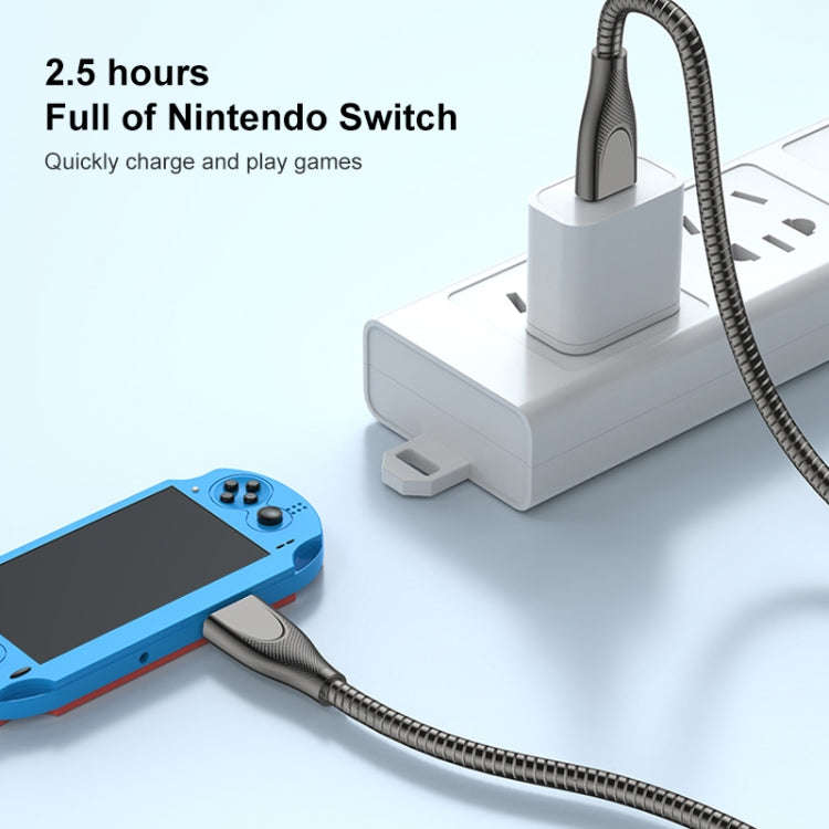 ADC-009 USB to USB-C / Type-C Zinc Alloy Hose Fast Charging Data Cable, Cable Length: 1m (Silver)