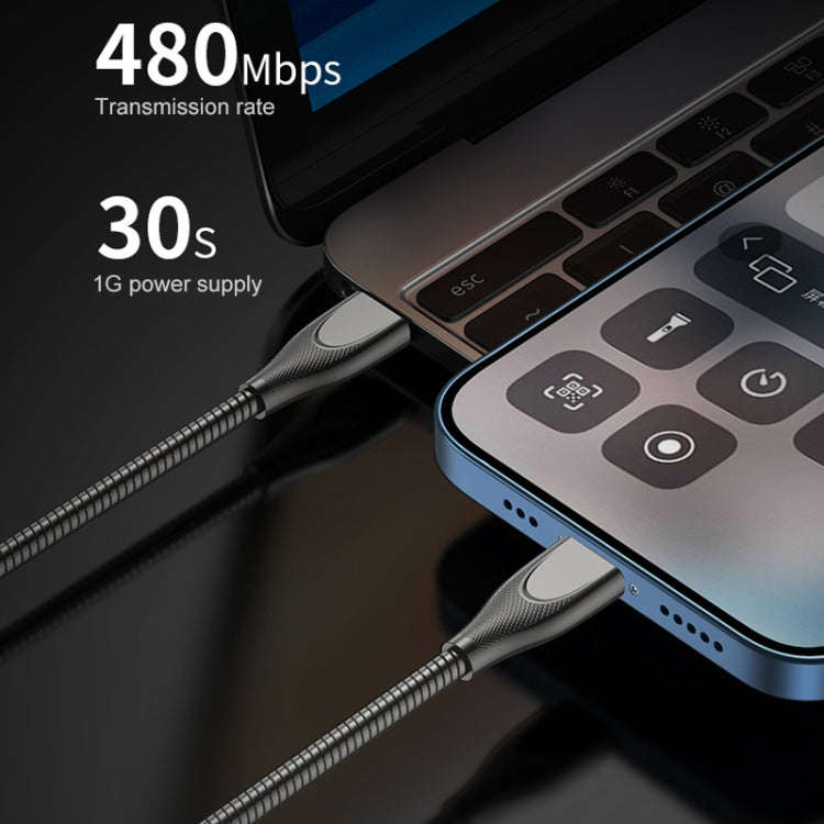 ADC-009 USB to USB-C / Type-C Zinc Alloy Hose Fast Charging Data Cable, Cable Length: 1m (Silver)