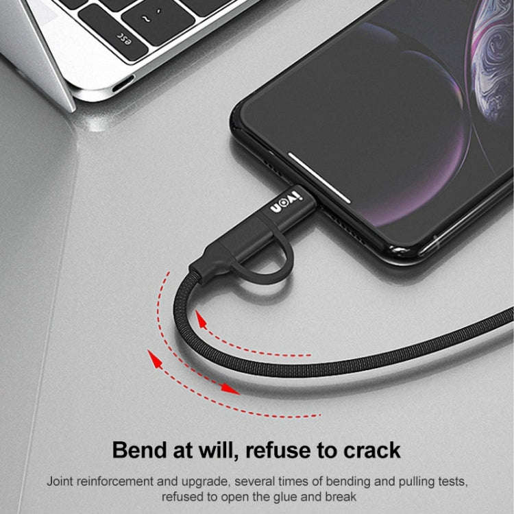 IVON CA52 2.4A USB to Type-C + Micro USB 2 in 1 Charging Sync Data Cable, Length: 1m (Silver)