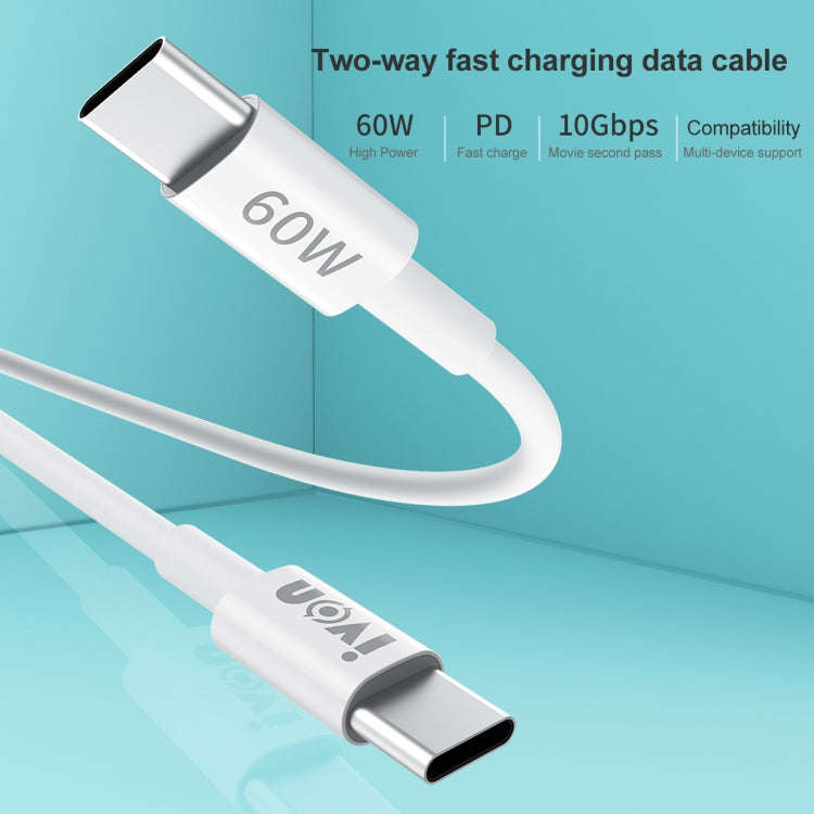 IVON CA203 60W PD USB-C / Type-C to USB-C / Type-C Fast Charging Data Cable, Cable Length: 1m