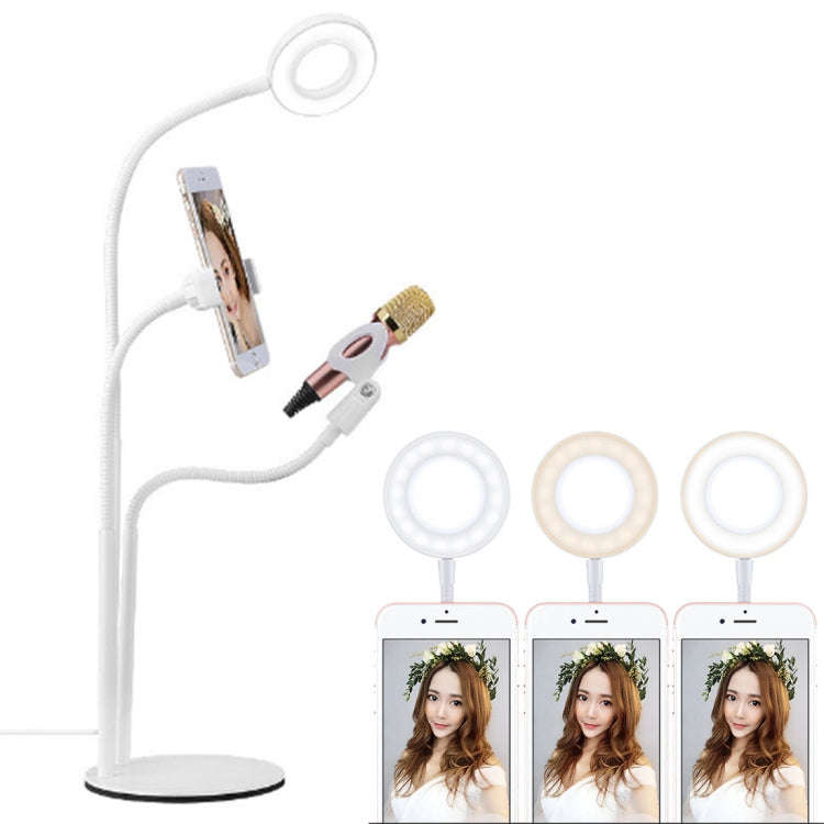 Universal Cell Phone Holder Bracket Selfie Ring Light with Microphone Clip & 3-Color Light Adjust...