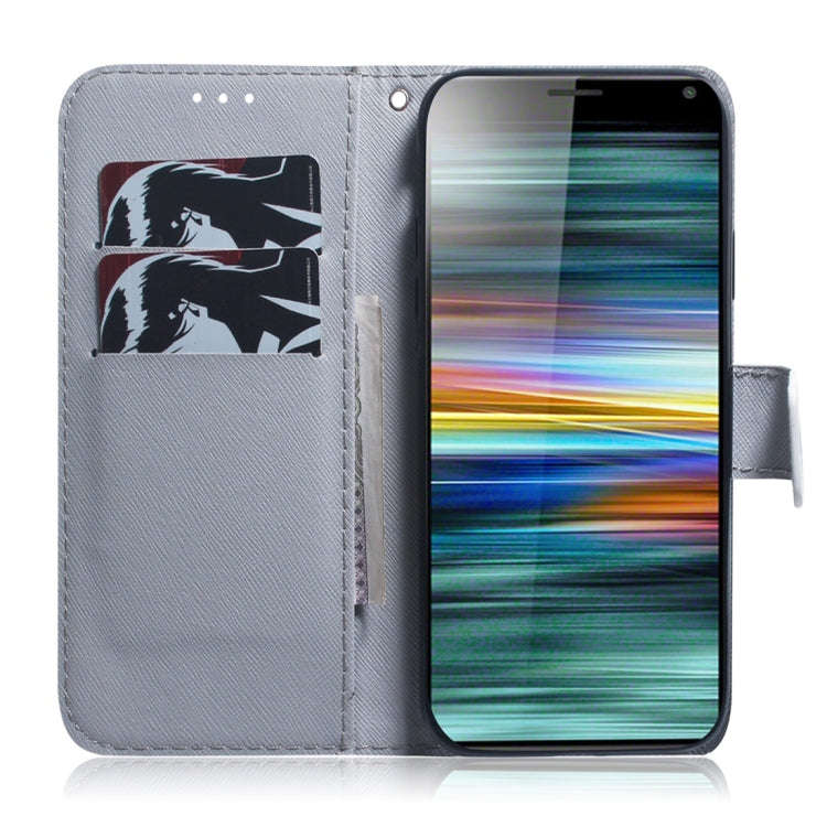 Oil Painting Owl Pattern Coloured Drawing Horizontal Flip Leather Case for Sony Xperia 10, with H...
