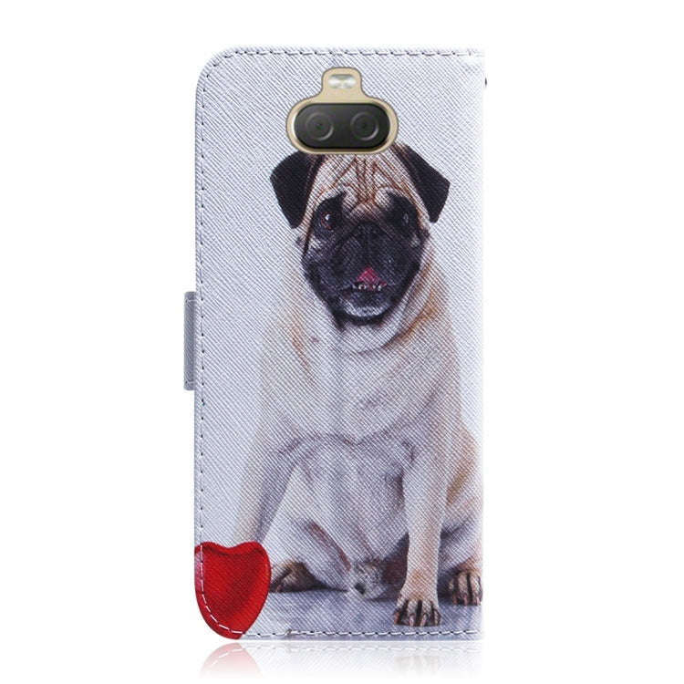 Pug Pattern Coloured Drawing Horizontal Flip Leather Case for Sony Xperia 10 Plus, with Holder & ...