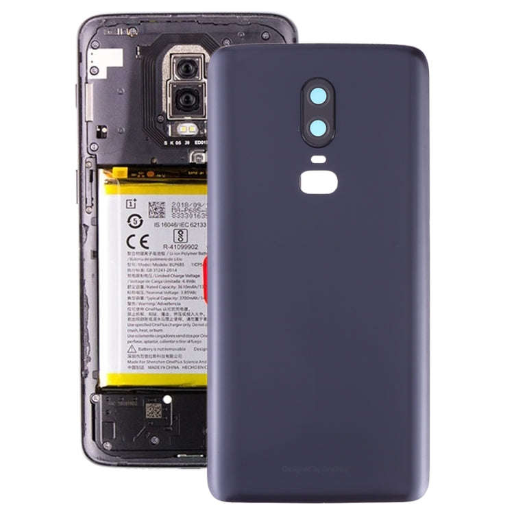 For OnePlus 6 Frosted Battery Back Cover with Camera Lens Frame (Black)