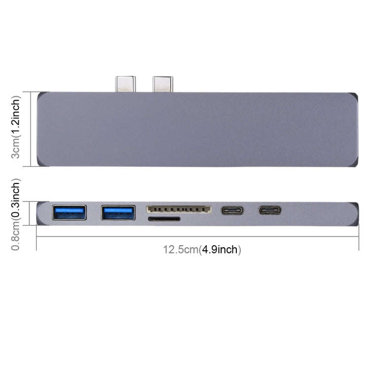 Multi-function Aluminium Alloy Dual USB-C / Type-C HUB Adapter with HDMI Female & 2 x USB 3.0 Por...