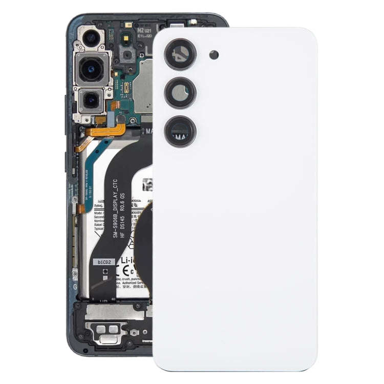 For Samsung Galaxy S23 SM-S911B OEM Glass Battery Back Cover with Camera Lens Frame(White)