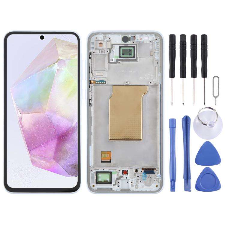 For Samsung Galaxy A35 SM-A356B OLED LCD Screen Digitizer Full Assembly with Frame (Baby Blue)
