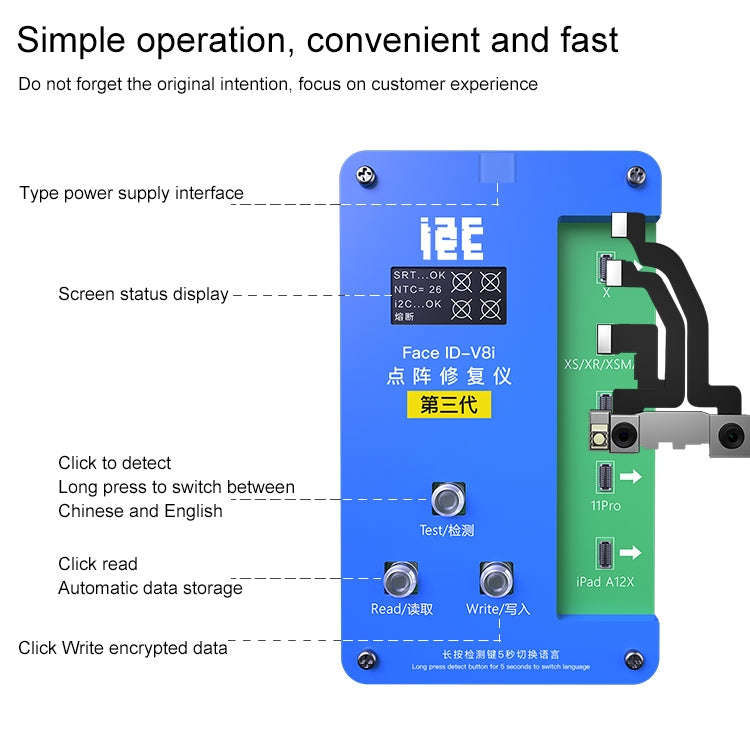 i2C IFace-V8i 3rd Face ID Dot Matrix Projection Repair Programmer With Flex Cable For iPhone X-12...