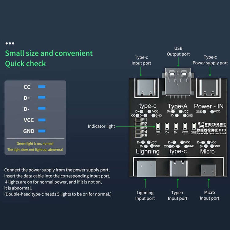 MECHANIC DT3 USB Data Cable Detection Board Short Circuit On-Off Switching Tester