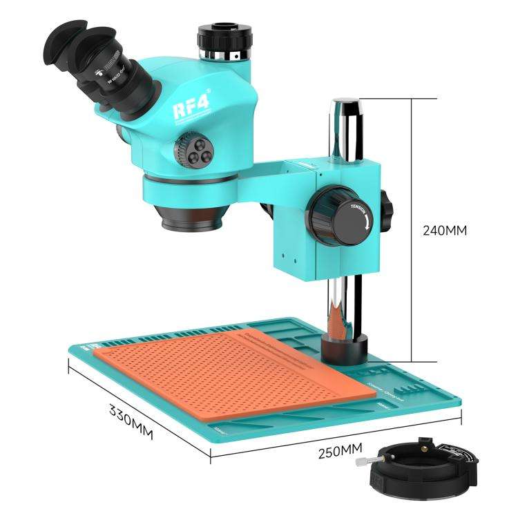 RF4 RF-7050-PO4 7.0X-50X Trinocular Stereo Microscope with PO4 Aluminum Alloy Base