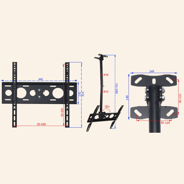 32-65 inch Universal Height & Angle Adjustable Single Screen TV Wall-mounted Ceiling Dual-use Bra...