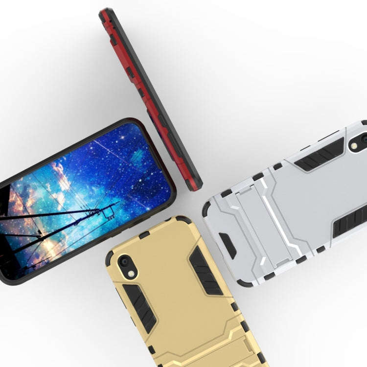 Shockproof PC + TPU Case for Huawei Honor 8S, with Holder(Navy Blue)