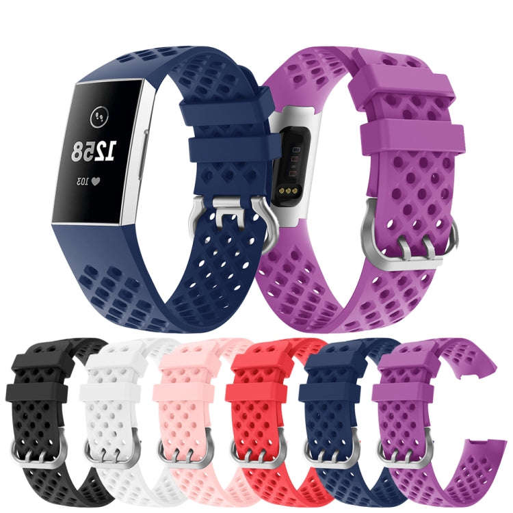 For Fitbit Charge 3 / 4 Hollow Square Silicone Watch Band Wristband(Black)