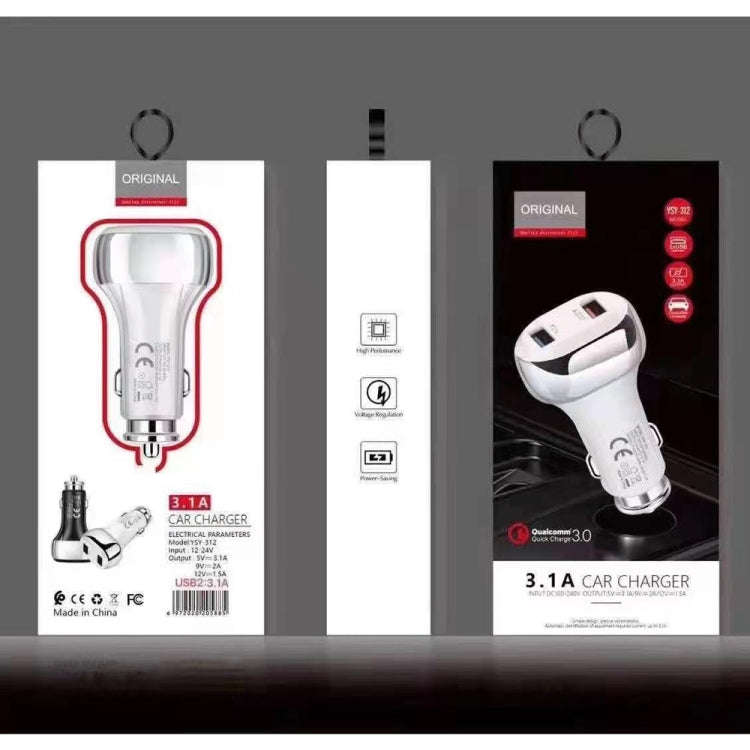 YSY-312 2 in 1 18W Portable QC3.0 Dual USB Car Charger + 1m 3A USB to Micro USB Data Cable Set(Wh...