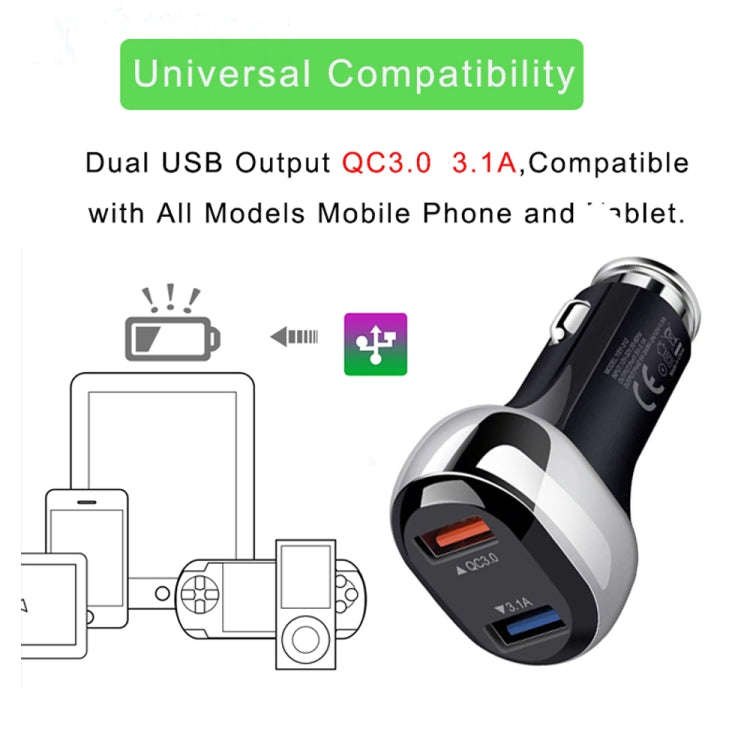 YSY-312 2 in 1 18W Portable QC3.0 Dual USB Car Charger + 1m 3A USB to USB-C / Type-C Data Cable S...