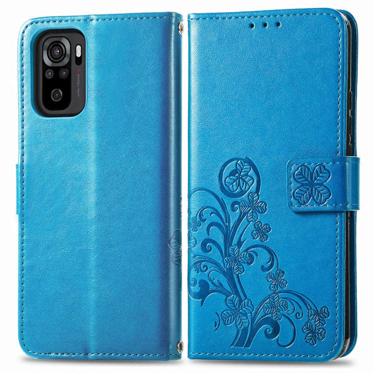 For Xiaomi Redmi Note 10 4G Four-leaf Clasp Embossed Buckle Mobile Phone Protection Leather Case ...