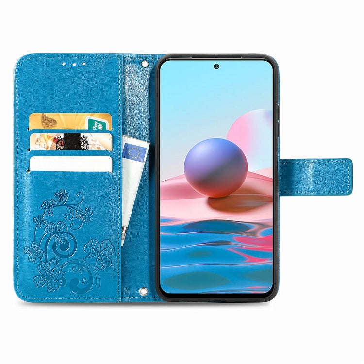 For Xiaomi Redmi Note 10 4G Four-leaf Clasp Embossed Buckle Mobile Phone Protection Leather Case ...