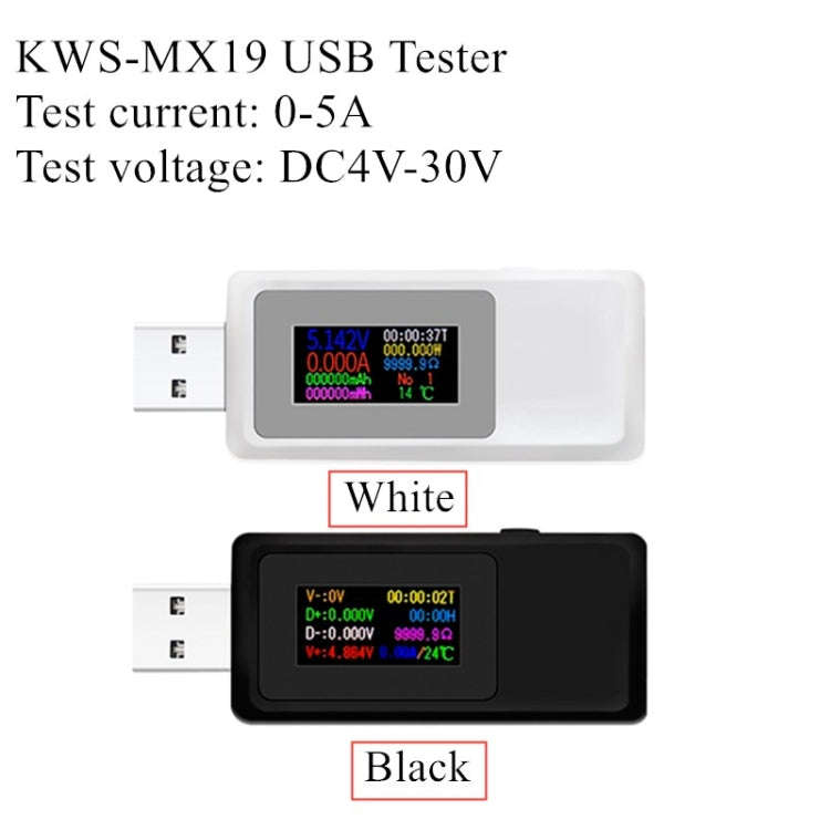Keweisi KWS-MX19 USB Tester DC 4V-30V 0-5A Current Voltage Detector(White)