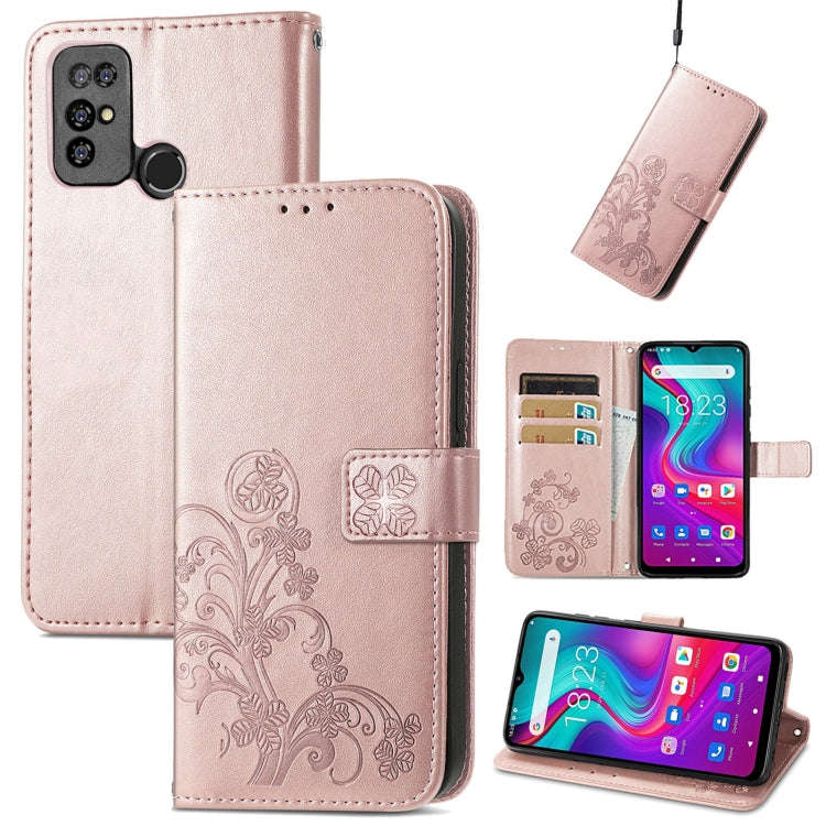 For  Doogee X96 Pro Four-leaf Clasp Embossed Buckle Mobile Phone Protection Leather Case with Lan...
