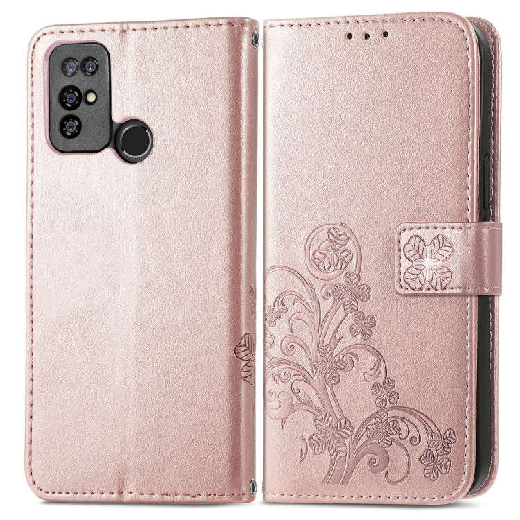 For  Doogee X96 Pro Four-leaf Clasp Embossed Buckle Mobile Phone Protection Leather Case with Lan...