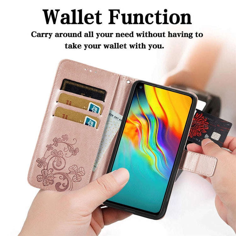 For  Doogee X96 Pro Four-leaf Clasp Embossed Buckle Mobile Phone Protection Leather Case with Lan...