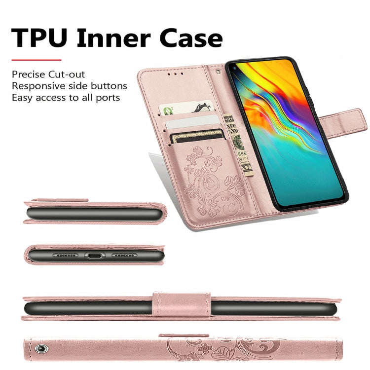 For  Doogee X96 Pro Four-leaf Clasp Embossed Buckle Mobile Phone Protection Leather Case with Lan...
