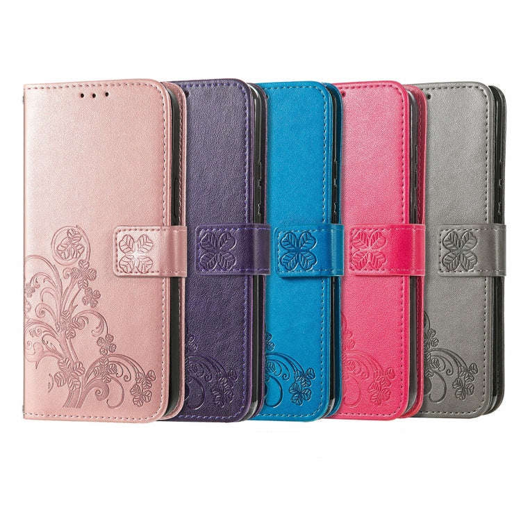 For  Doogee X96 Pro Four-leaf Clasp Embossed Buckle Mobile Phone Protection Leather Case with Lan...