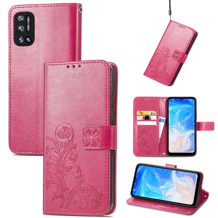 For DOOGEE N40 Pro Four-leaf Clasp Embossed Leather Case with Lanyard & Card Slot & Wallet & Hold...