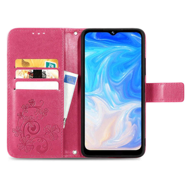 For DOOGEE N40 Pro Four-leaf Clasp Embossed Leather Case with Lanyard & Card Slot & Wallet & Hold...