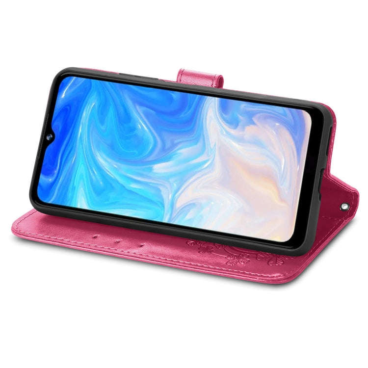 For DOOGEE N40 Pro Four-leaf Clasp Embossed Leather Case with Lanyard & Card Slot & Wallet & Hold...