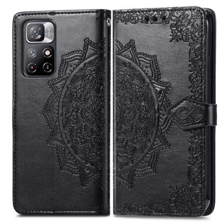 Mandala Flower Embossed Flip Leather Phone Case For Xiaomi Redmi Note 11(Black)