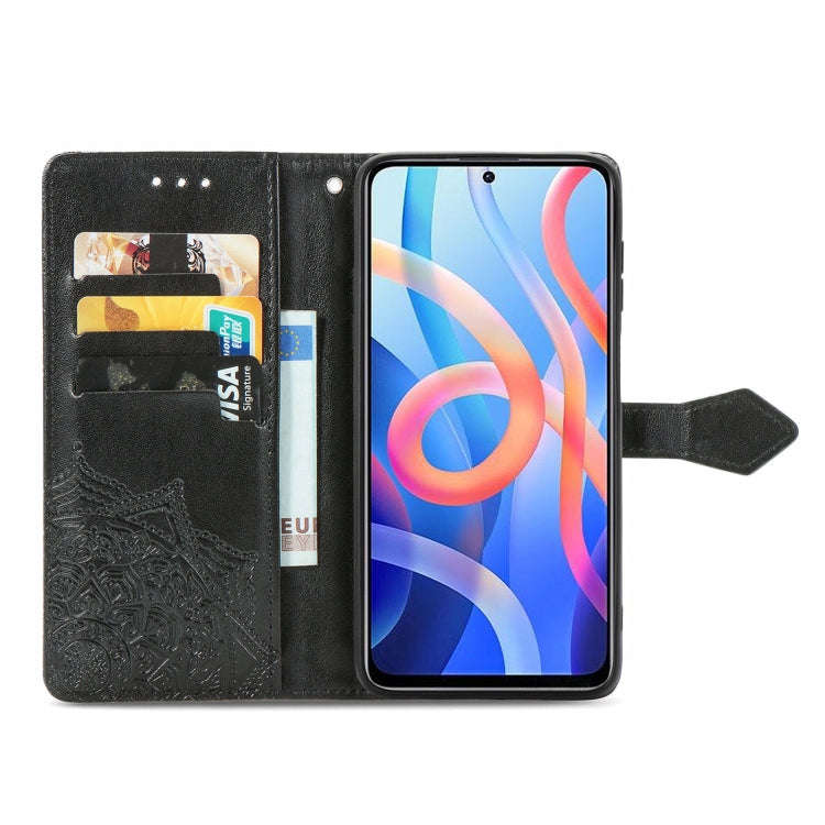 Mandala Flower Embossed Flip Leather Phone Case For Xiaomi Redmi Note 11(Black)