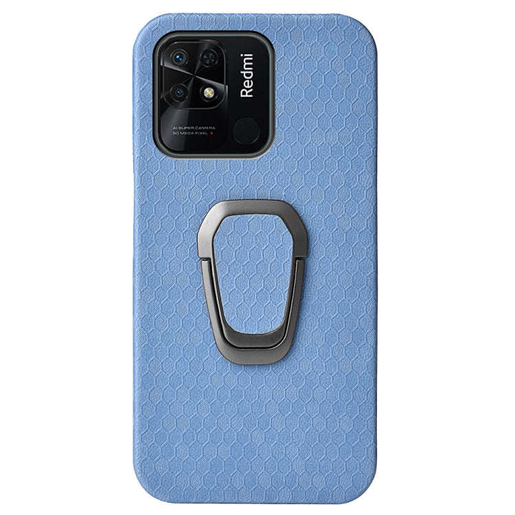 For Xiaomi Redmi 10C 4G Ring Holder Honeycomb PU Phone Case(Light Blue)
