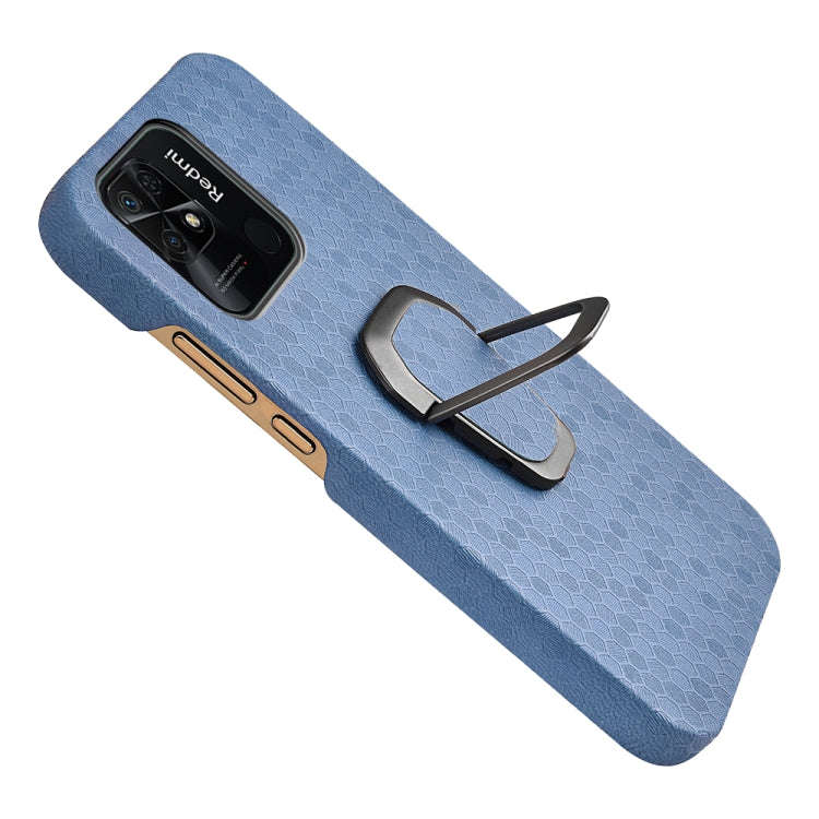 For Xiaomi Redmi 10C 4G Ring Holder Honeycomb PU Phone Case(Light Blue)