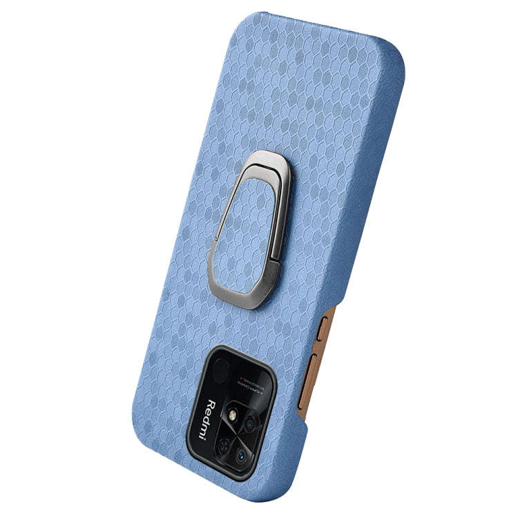 For Xiaomi Redmi 10C 4G Ring Holder Honeycomb PU Phone Case(Light Blue)