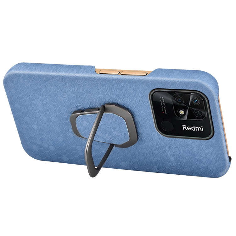 For Xiaomi Redmi 10C 4G Ring Holder Honeycomb PU Phone Case(Light Blue)
