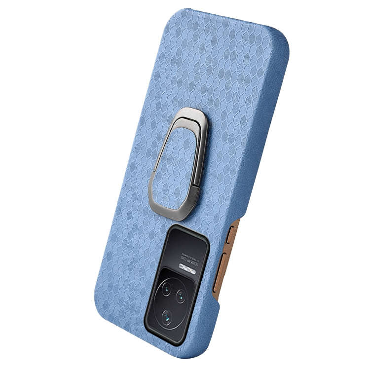 For Xiaomi Redmi K50 Pro Ring Holder Honeycomb PU Phone Case(Wathet)