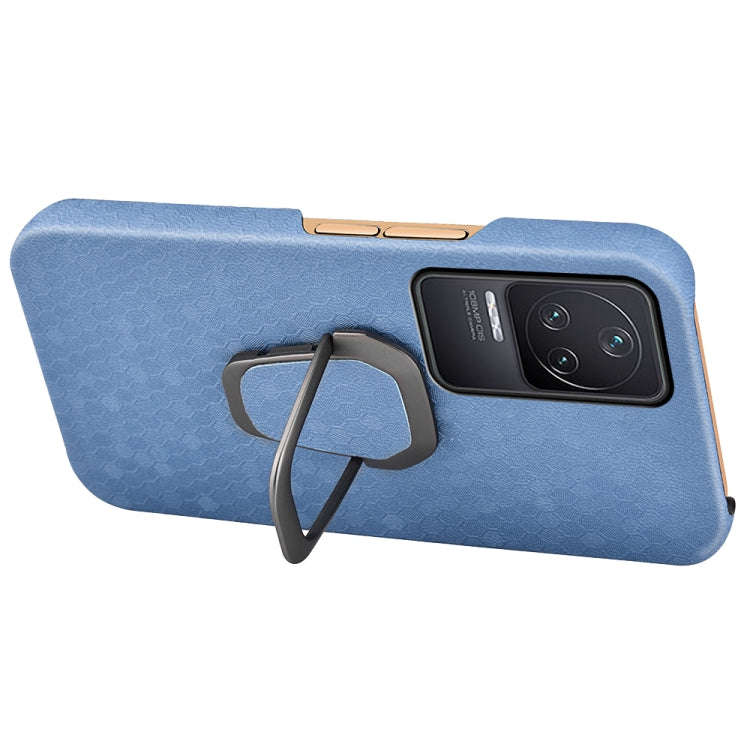 For Xiaomi Redmi K50 Pro Ring Holder Honeycomb PU Phone Case(Wathet)