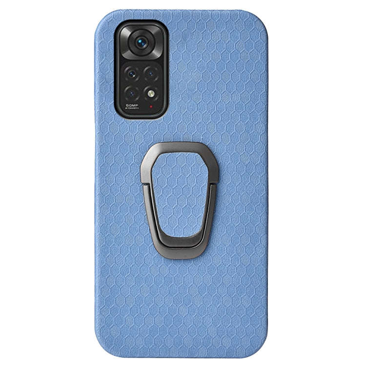 For Xiaomi Redmi Note 11 4G Global Ring Holder Honeycomb PU Phone Case(Light Blue)