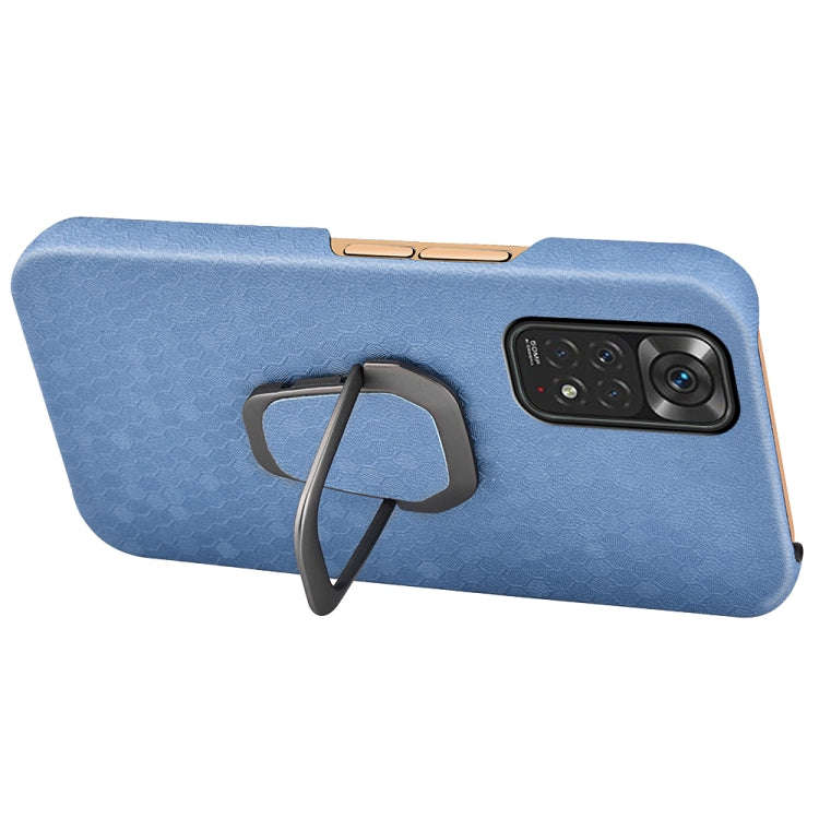 For Xiaomi Redmi Note 11 4G Global Ring Holder Honeycomb PU Phone Case(Light Blue)